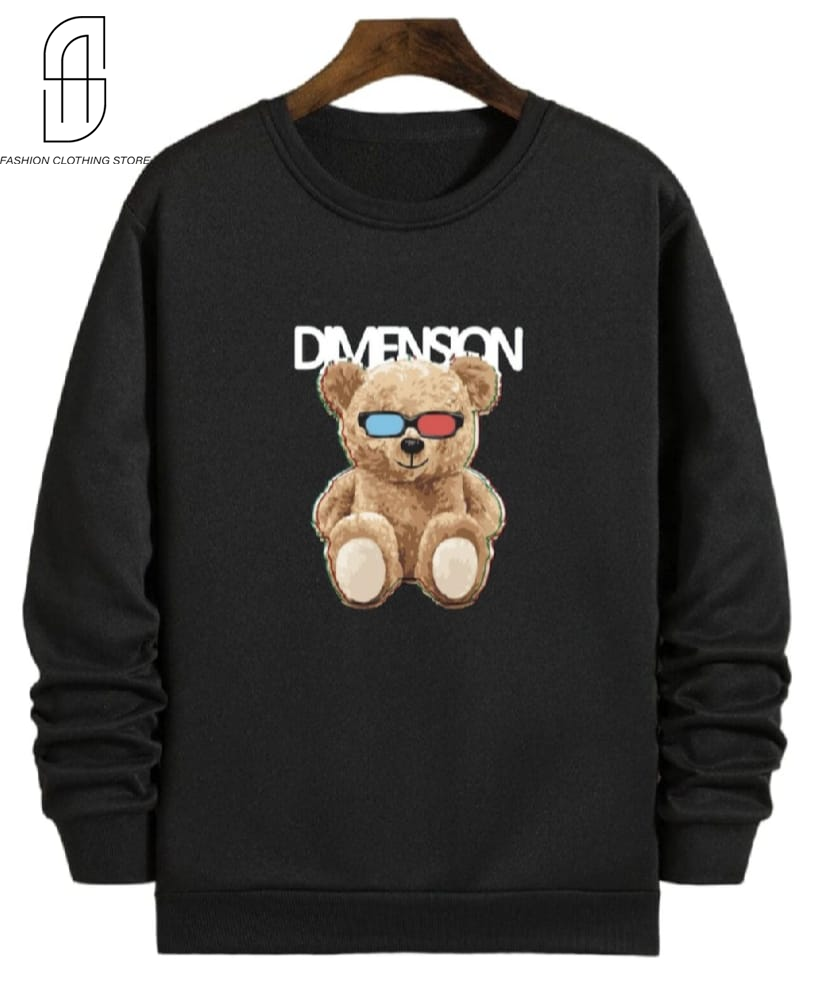 NEW TRENDY PREMIUM QUALITY WINTER COLLECTION BEAR PRINTED BLACK SWEAT SHIRT FOR MENS AND WOMENS