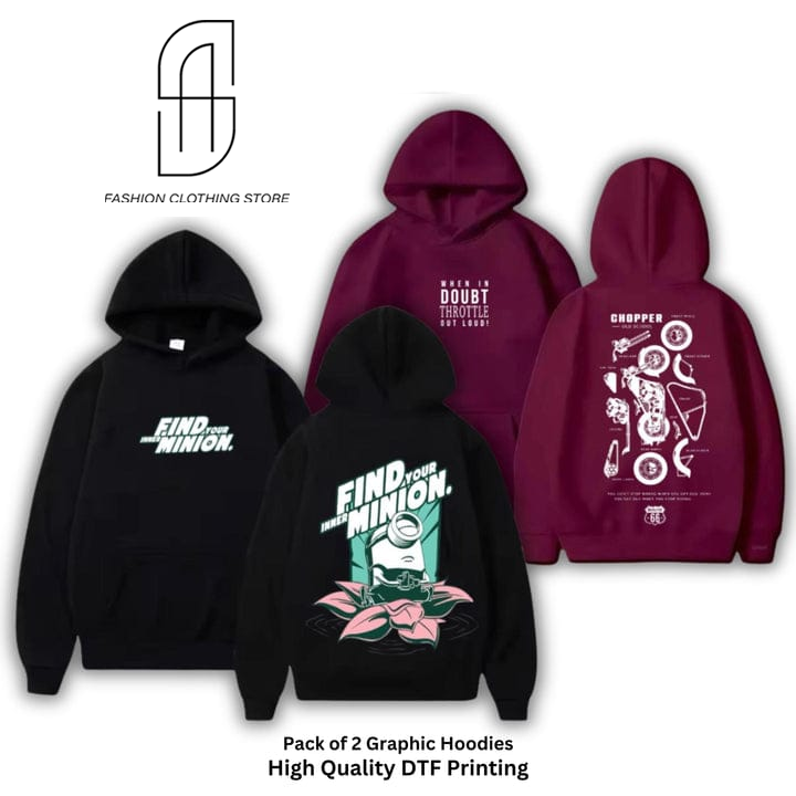 NEW TRENDY PREMIUM QUALITY WINTER COLLECTION DTF DIGITAL PRINTING PACK OF 2 HOODIES FOR MENS