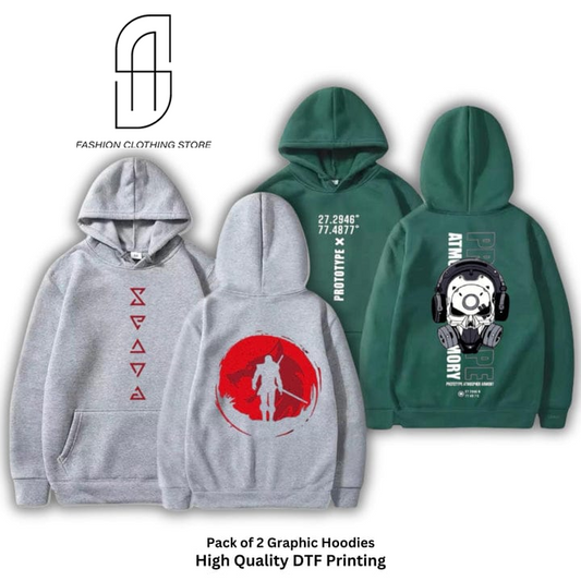 NEW TRENDY PREMIUM QUALITY WINTER COLLECTION DTF DIGITAL PRINTING PACK OF 2 HOODIES FOR MENS