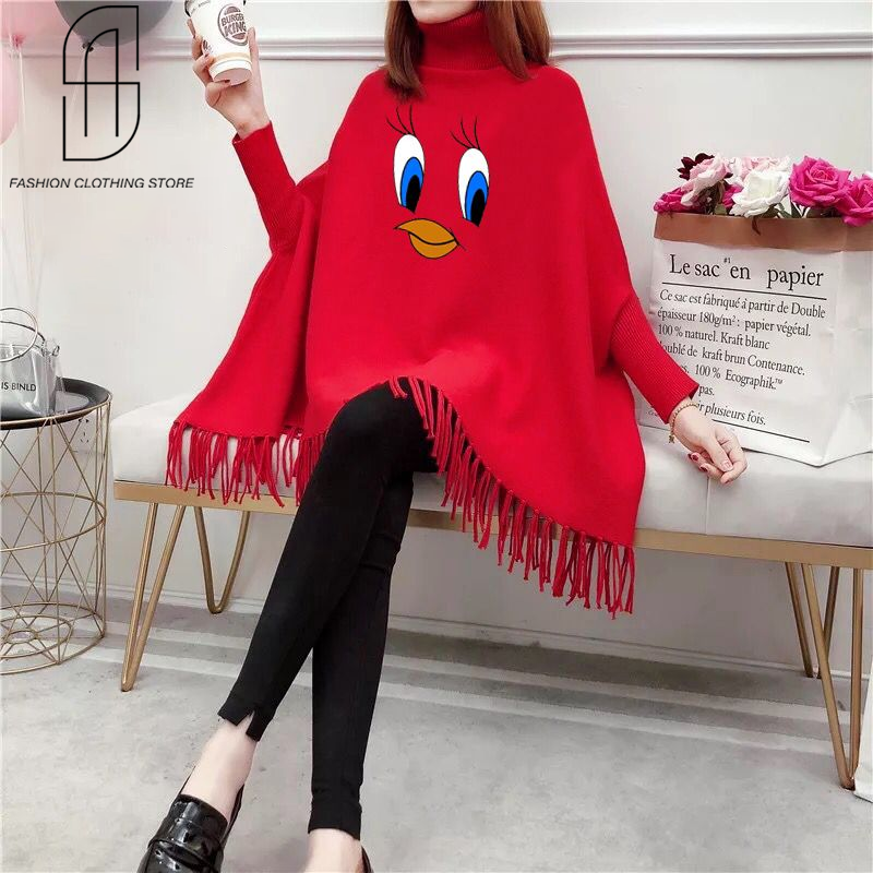 WINTER WOMENS DUCK PRINTED PONCHO SWITER STYLE FOR WOMENS SOFT AND COMFORTABLE