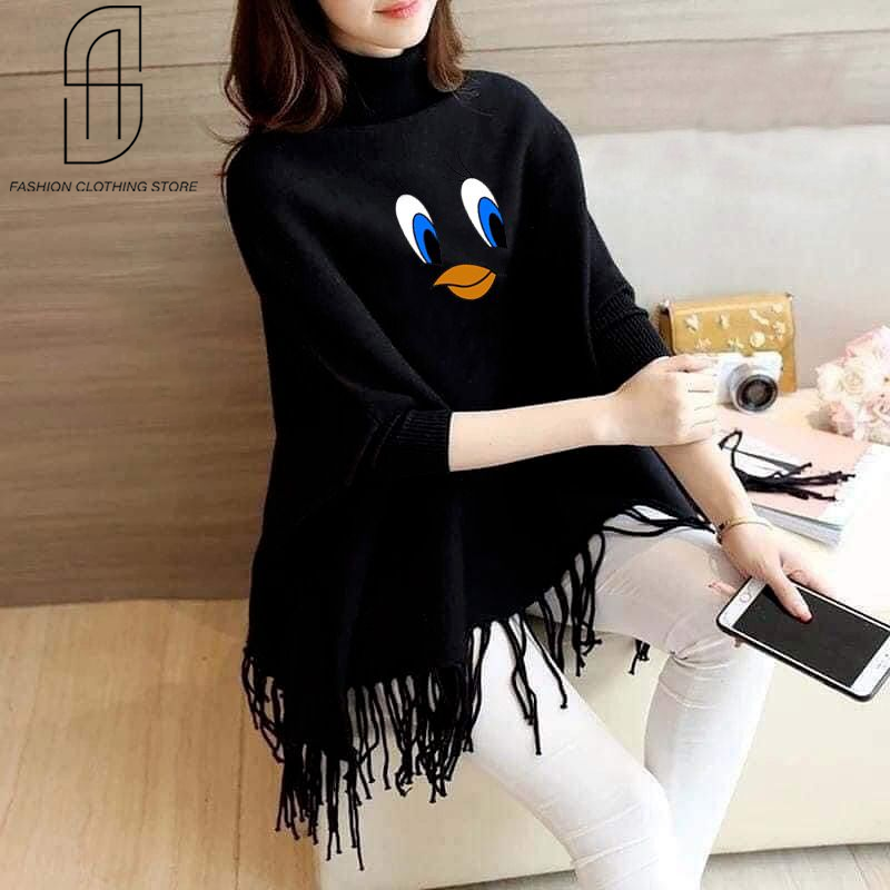 WINTER WOMENS DUCK PRINTED PONCHO SWITER STYLE FOR WOMENS SOFT AND COMFORTABLE